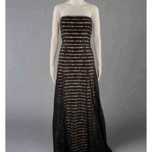 Vera Wang floor length black lace blush gown